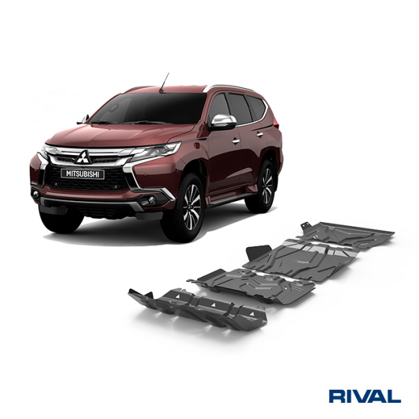 Skid Plate Set (Radiator, Engine, Gearbox, Transfer Case) Fiat Fullback 2016-2020;  Mitsubishi L200 2015-2019; 2018-2023; Pajero Sport 2016-2021; 2021-; 2,4 l. / diesel; 3 l. / gasoline